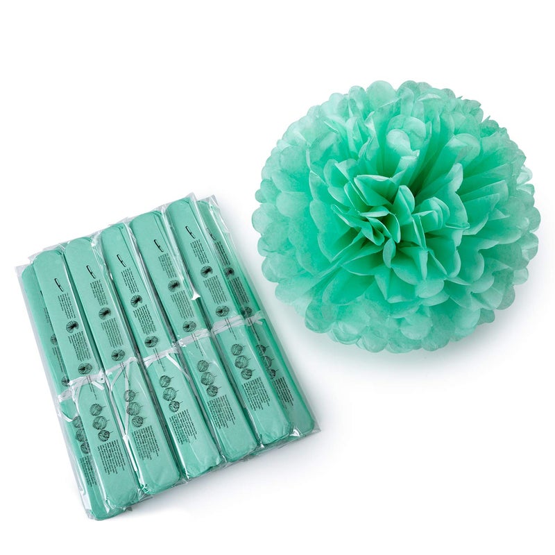 WEVEN 12" Mint Tissue Pom Poms DIY Hanging Paper Flower Balls for Party Decoration, Pack of 12 - Image 2